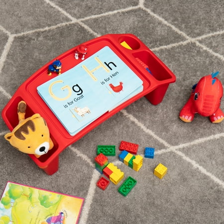 Mind Reader - Kids Lap Desk, Activity Tray, Drawing, Stackable, Portable, Plastic, 22.25"L x 10.75"W x 8.5"H, Set of 2 - Red