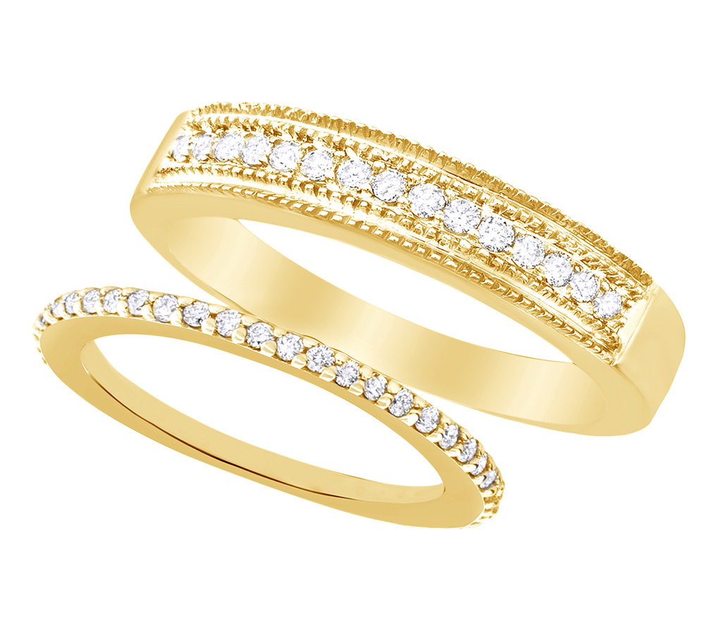 AFFY Round Cut White Natural Diamond His and Hers Wedding Band Set in 14K Yellow Gold (0.67 Cttw)