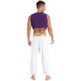 thumbnail image 4 of Disfraz de Halloween para hombre, príncipe mítico Aladino, traje de fiesta de carnaval, chaleco con ribete de lentejuelas y pantalones con cinturón, M, negro B, 4 of 5