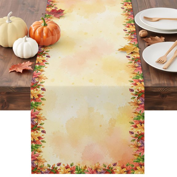 Fall Maple Leaves Table Runner - 90 Inch Long Thanksgiving Botanical Rustic Orange Cotton and Linen Blended Dress Scarves Farmhouse Table Runner for Kitchen Dining, Coffee Table, 13" x 90"
