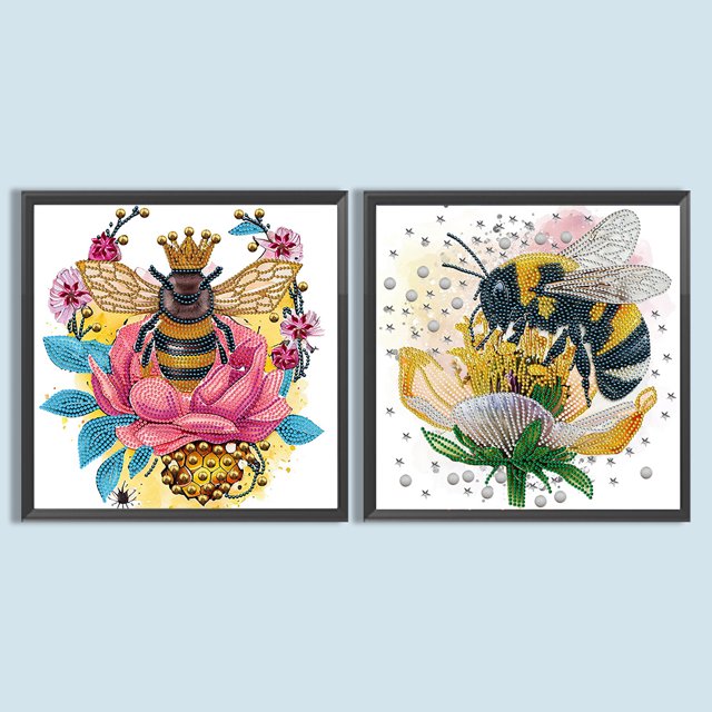 Pintura de diamante 5D DIY Taladro parcial con forma especial Flores Abeja Kit30x30cm 2 piezas