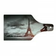 thumbnail image 1 of Eiffel Tower Cutting Board, Man on Retro Bicycle Next to Eiffel Tower Paris France Dramatic Sky Sun, Tempered Glass Cutting and Serving Board, Wine Bottle Shape, Grey Pink Black, by Ambesonne, 1 of 1
