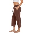 thumbnail image 5 of Capri Pants for Women Casual 2026 Summer Drawstring Elastic High Waist Linen Pant Straight Wide Leg Cropped Trouser Coffee XXL, 5 of 7