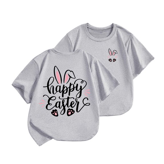 IVEYRTF Kids Easter Letter Print Loose Fit T-Shirt Casual Round Neck Top for Holiday Activities Fun Everyday Comfort Tee(Gray#1,3-4 Years)