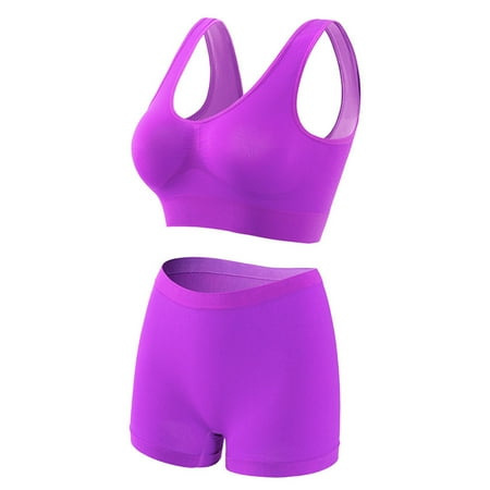 GlTpooo Workout Underwear Sets for Women Plus Size Comfy Breathable Seamless Bralettes with Shorts Legging 2 Pieces Yoga Sports Bra and Panties Purple 2XL