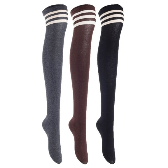 Lian LifeStyle Women's 3 Pairs Adorable Comfortable Soft Thigh High Over Knee High Cotton Socks Size 6-9 L1022(Black, Coffee, Dark Grey)