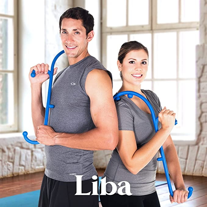 Liba Back and Neck Massager for Trigger Point Fibromyalgia Pain Relief - Self Massage Hook Cane Therapy, Blue
