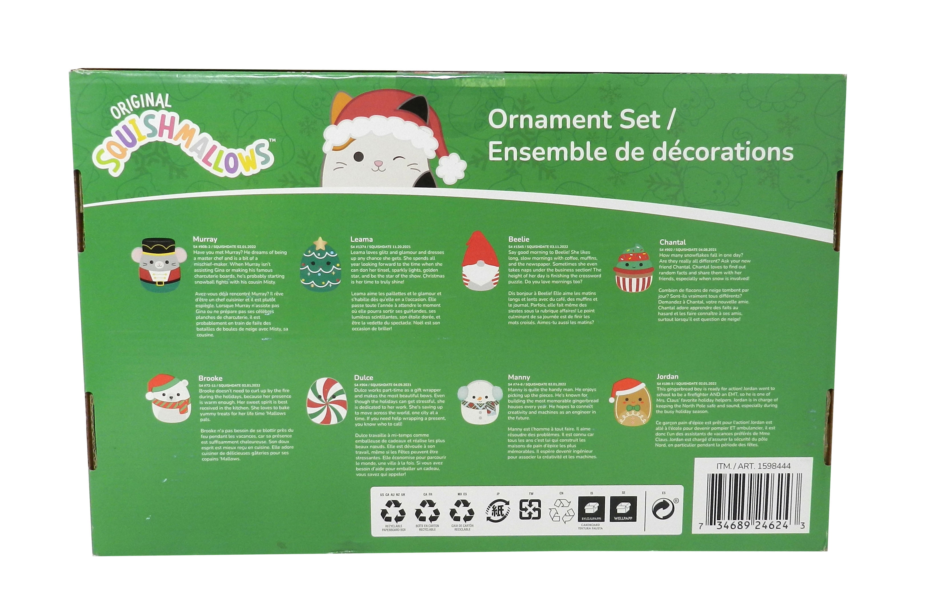 Squishmallow Holiday Classic Collection Christmas Ornaments Set of 8