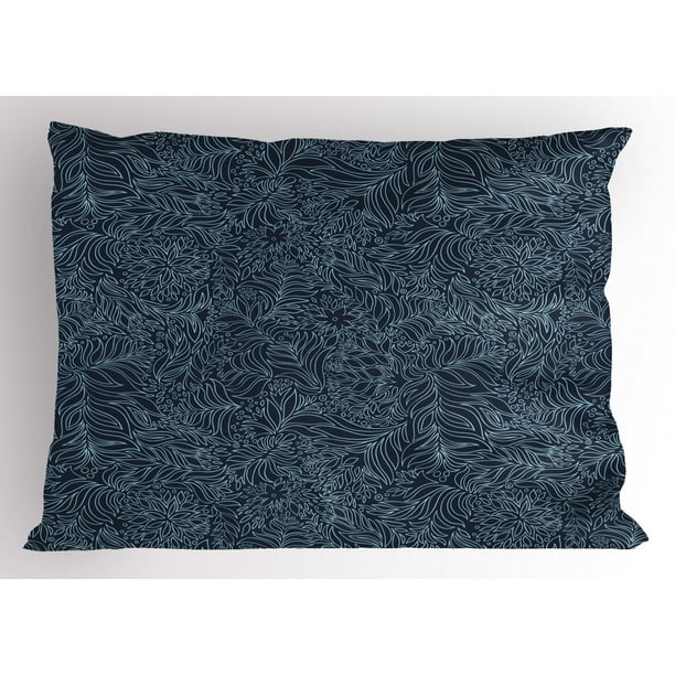 Navy and Teal Pillow Sham Abstract Artistic Flourish Nature Inspired