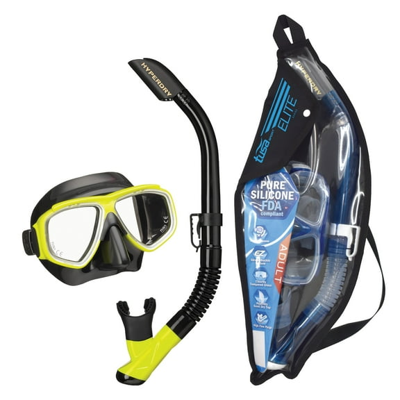 TUSA Sport Adult Splendive Mask and Snorkel Combo, Black/Flash Yellow