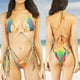 thumbnail image 4 of Traje de baño estampado floral para mujer Conjunto de bikini atrevido de corte alto con cordón anudado y aros, 4 of 5
