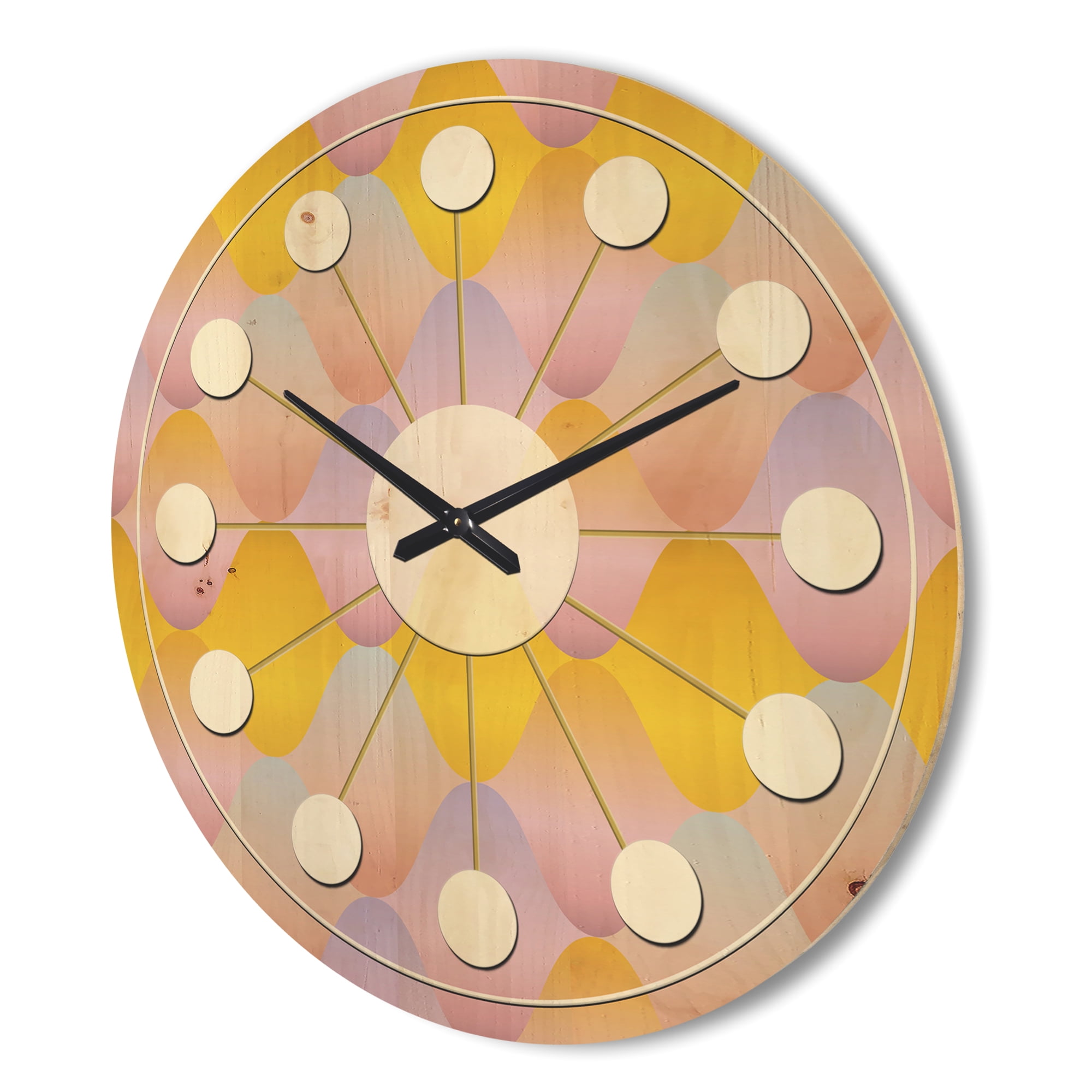 Designart 'Golden Diamond Geometrical Pattern II' Mid-Century Modern Wood Wall Clock