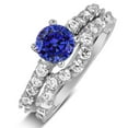 thumbnail image 3 of 2 Carat Vintage Look 6mm Round Cut Blue Sapphire Moissanite Diamond Wedding Ring Set in 10k White Gold, 3 of 4