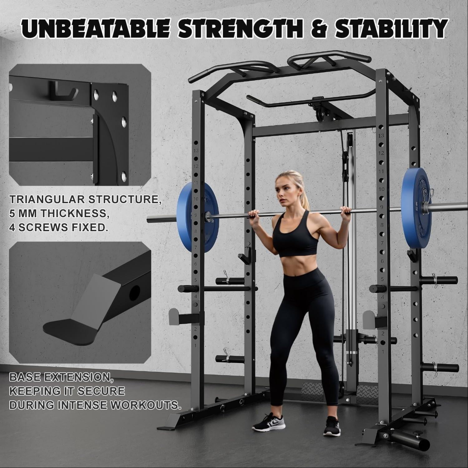 MITONOS Home Power Cage, 2000LBS Squat Rack with LAT Pulldown, Multi-Function Weight Cage Strength Training Machine, Workout Cage with More Attachments for Home Gym Garage, BK