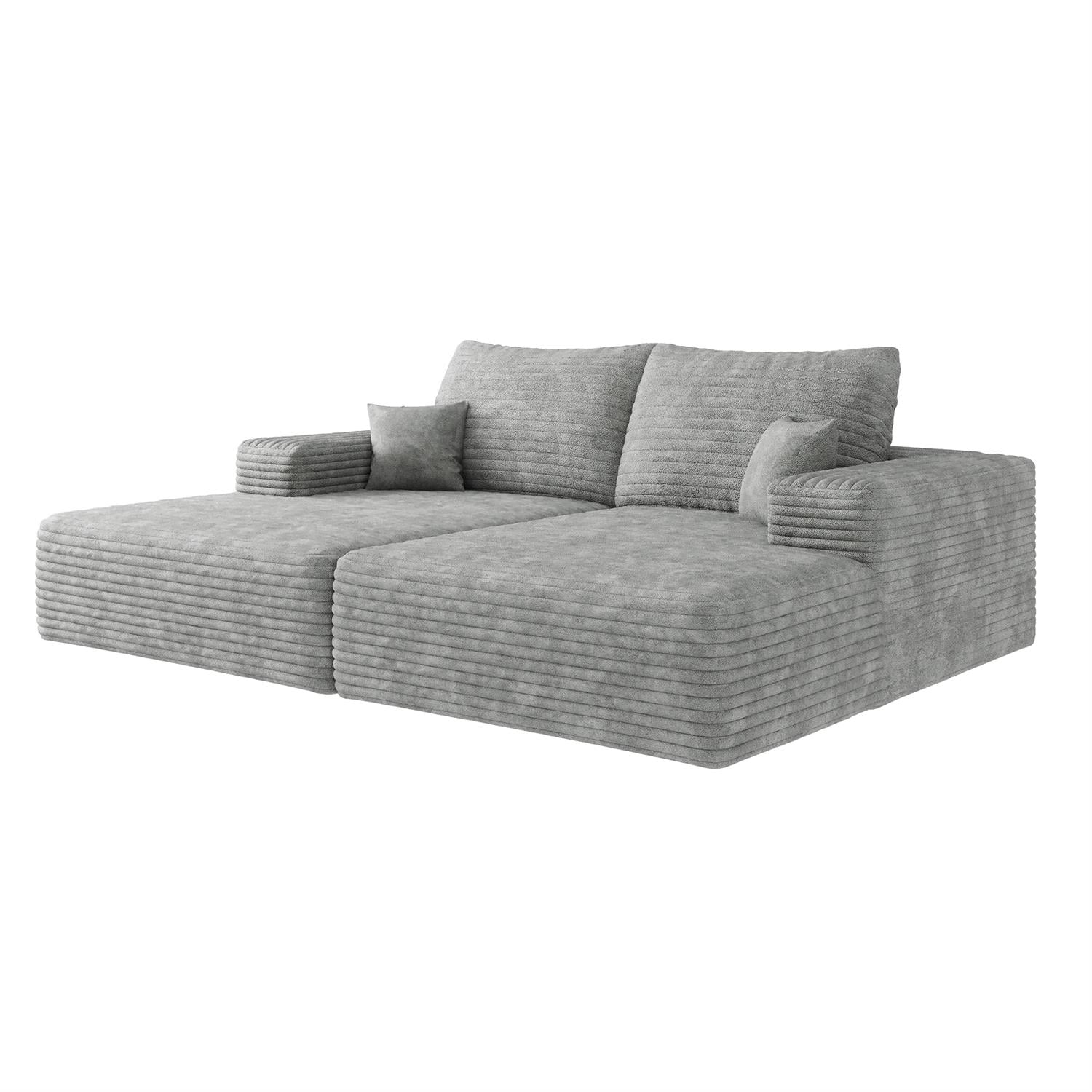 Demi Bonn 74.8" Modern Plush Corduroy Sofa Bed, Dual Sleeper & Lounger for Movie Room, No Assembly Needed, Gray