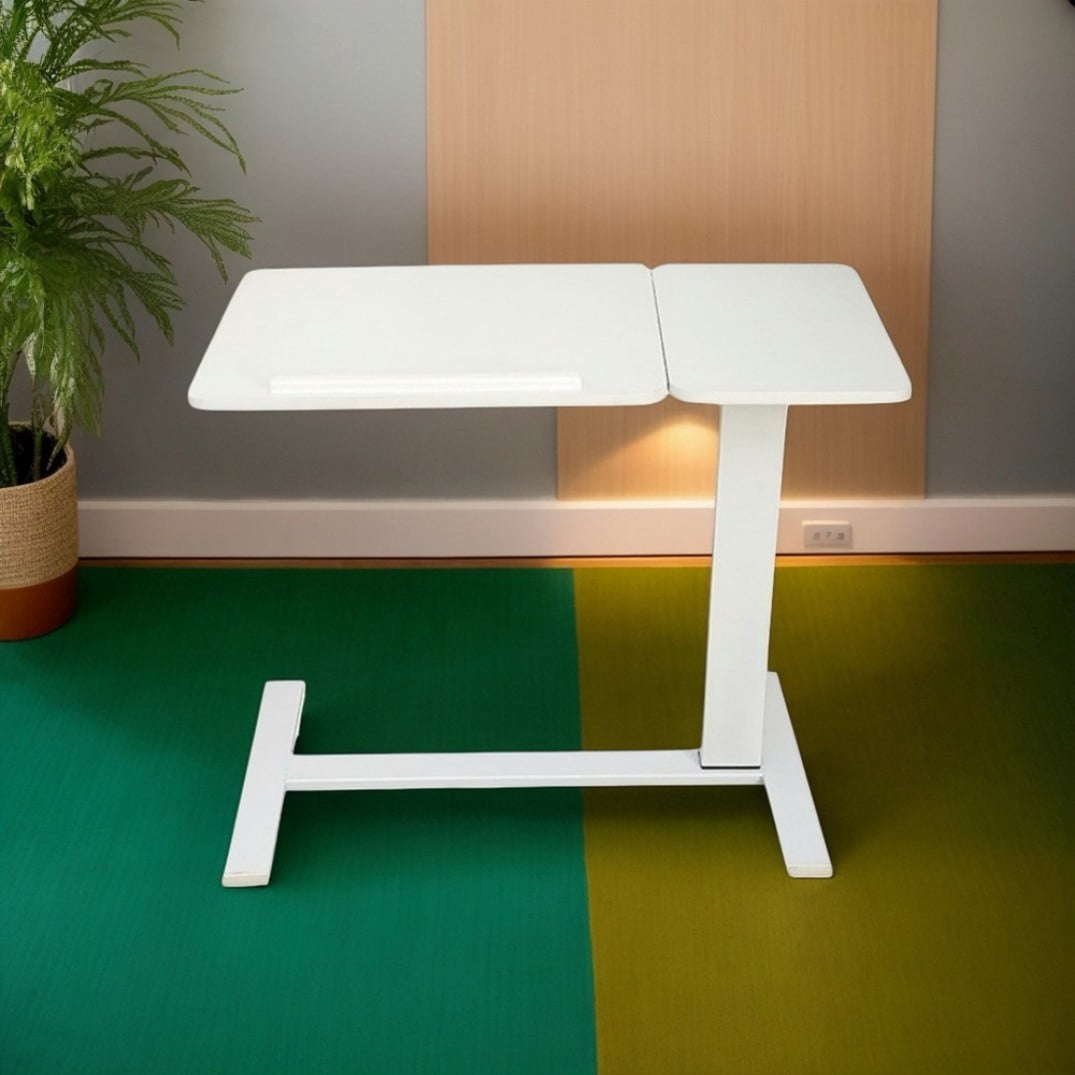 Overbed Table with Wheels, Adjustable Rolling Laptop Desk with Tilting Desktop, Height Adjustable Bedside Table for Bed, Sofa & Home Office, White