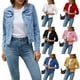 thumbnail image 5 of TRKIYQC Chaqueta de mezclilla ajustada básica para mujer, manga larga, color sólido, casual, con botones, bolsillo en el pecho, blusas vaqueras TRKIYQC moda, 5 of 5