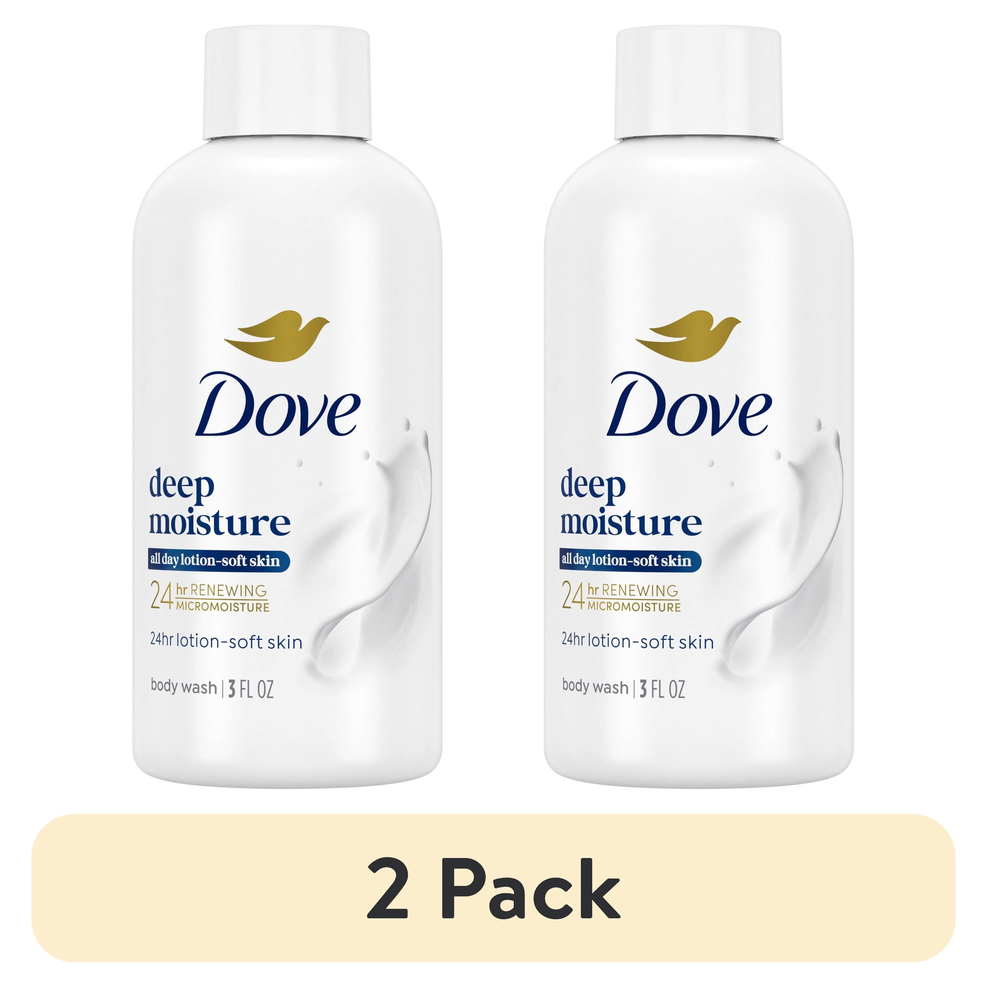 (2 pack) Dove Body Wash For 24hr Lotion-Soft Skin Deep Moisture Moisturizing Skin Cleanser With No Sulfates No Parabens ,3 fl oz