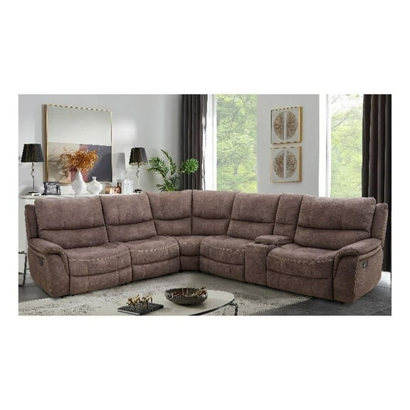 Furniture of America Deni Dark Brown Fabric Manual Reclining Sectional with USB