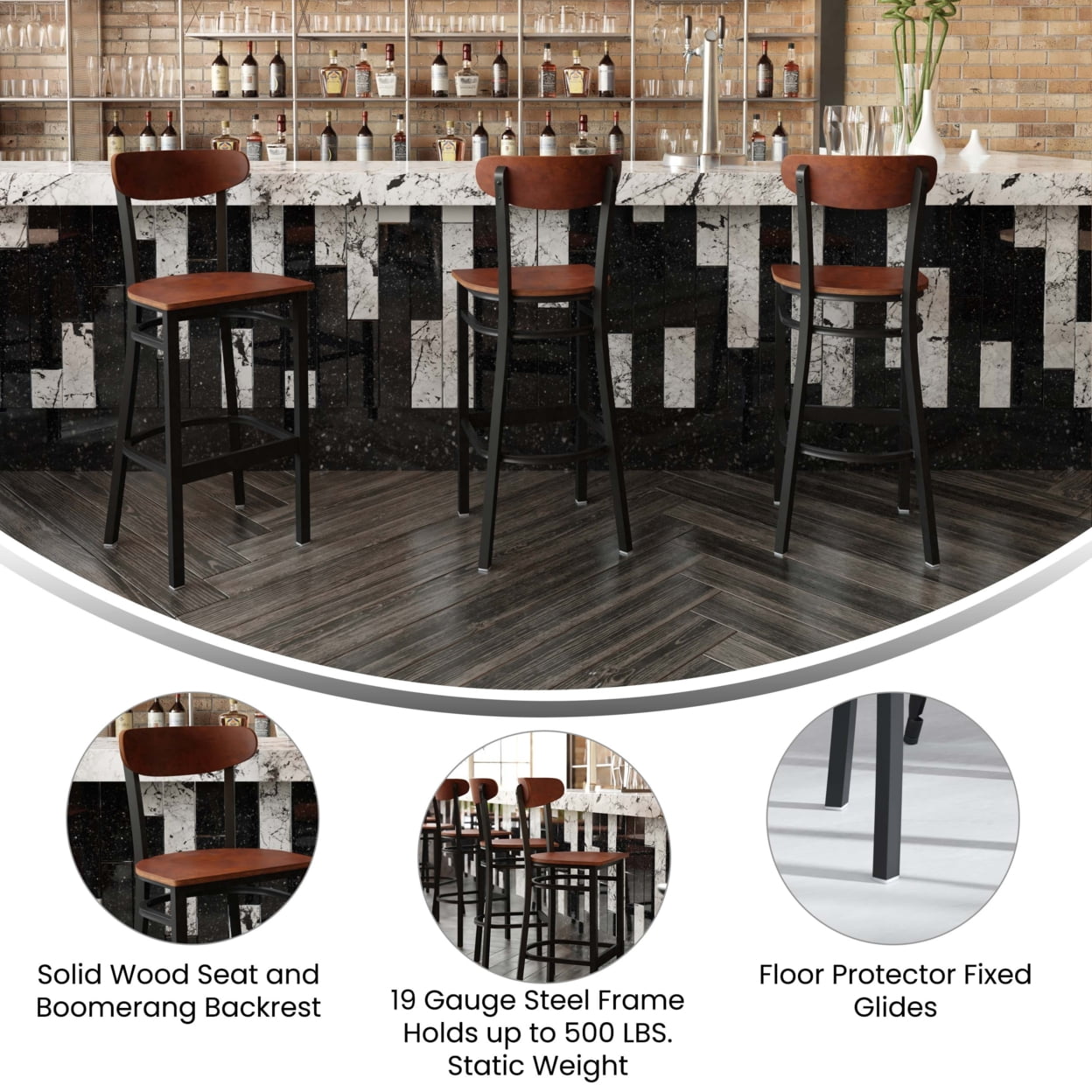 Flash Furniture Wright 29.75"H Square Full Back Restaurant Dining Barstool, Walnut (Set of 2)