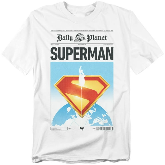 Popfunk Superman (2025) Daily Planet Front Page Unisex Adult T Shirt, White, Medium