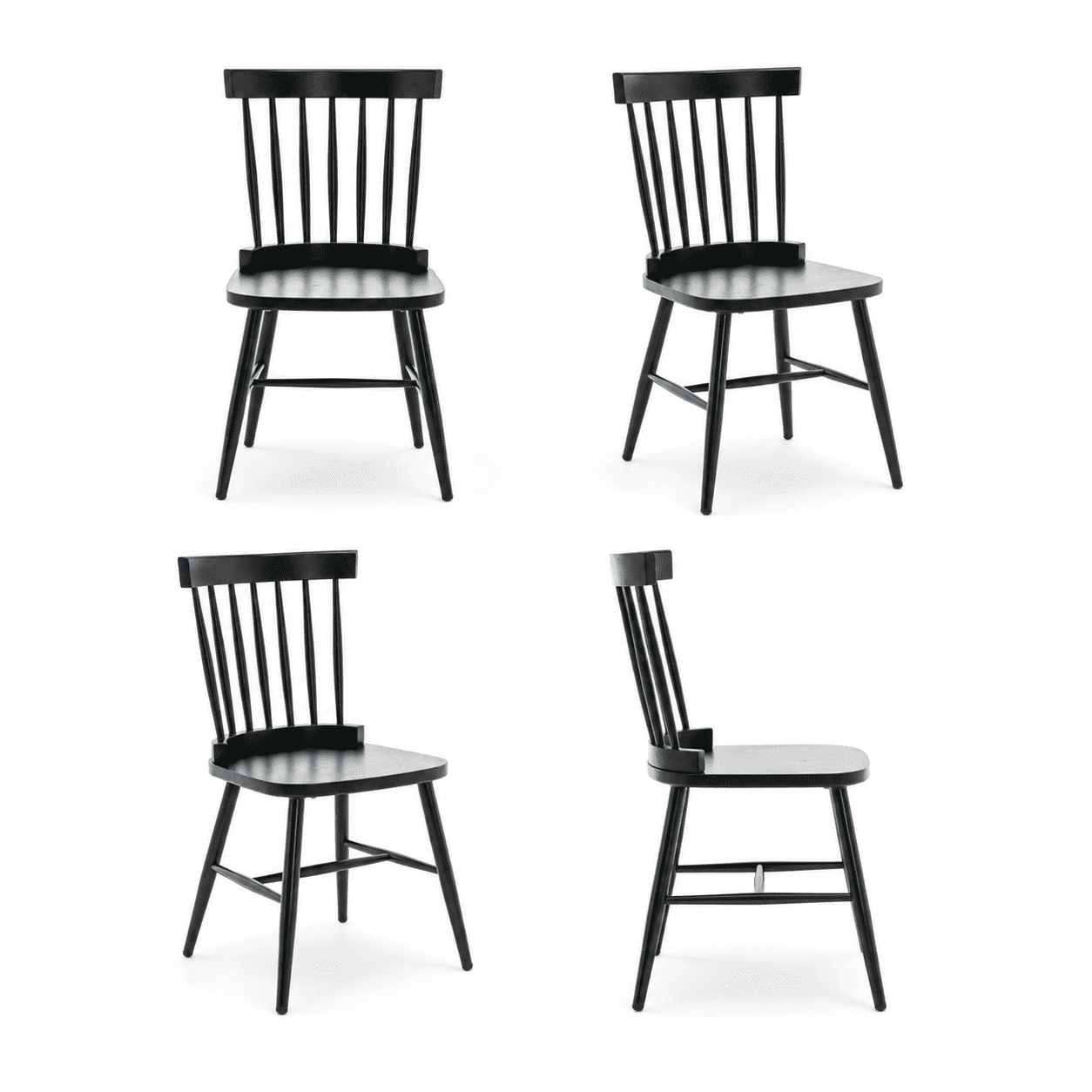 ClinQ Wooden Windsor Dining Chair Set of 4，Modern Classic Armless Kitchen Side Chairs with Sturdy Iron Legs for Dining Room, Black