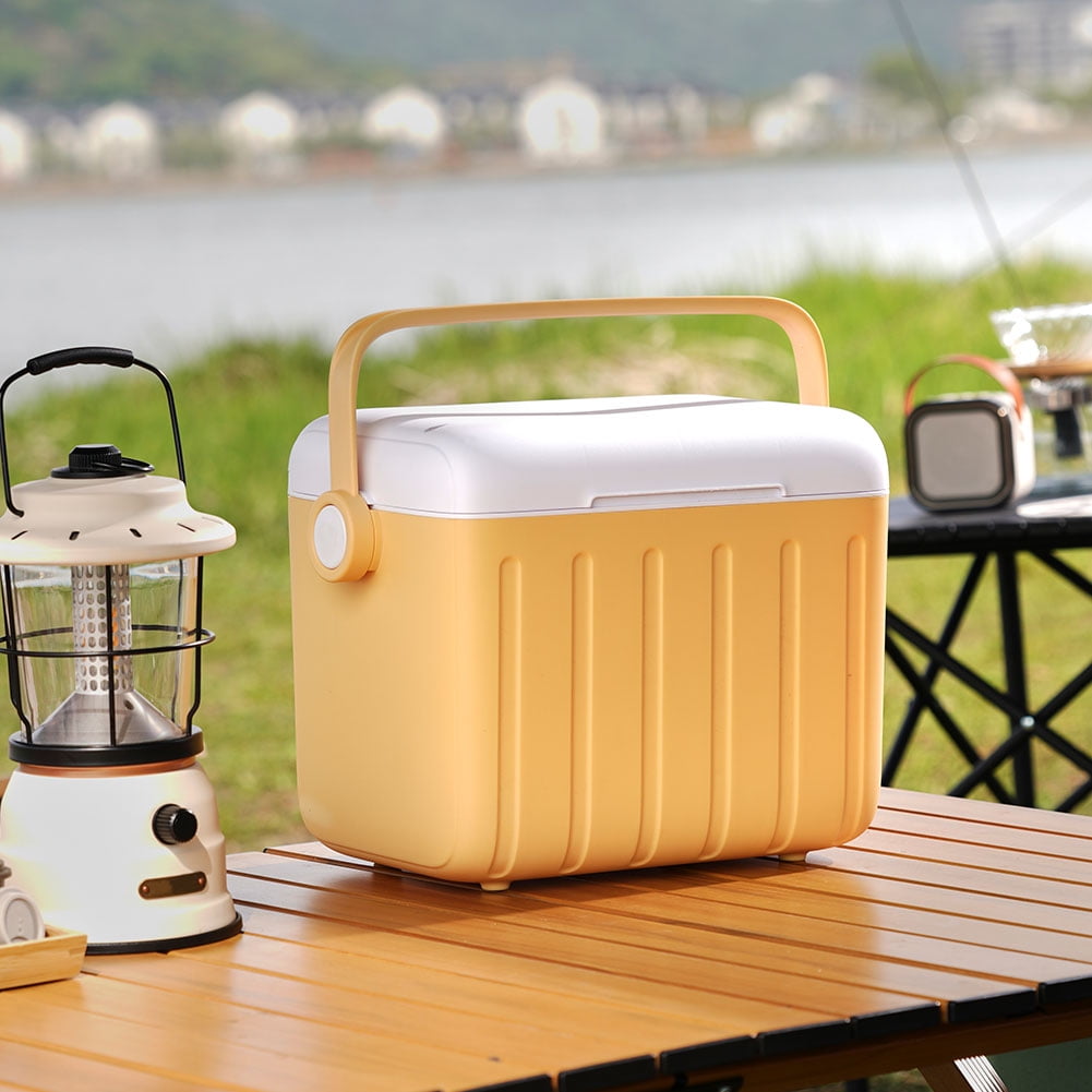 6L Camping Cooler Box Insulated Ice Chest Portable Outdoor Hard Cooler Sport Supplies (Custard)
