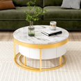 thumbnail image 3 of 31.5" White Round Coffee Table with Storage White Faux Marble Nesting Coffee Table with Rotatable Drawers, 3 of 9