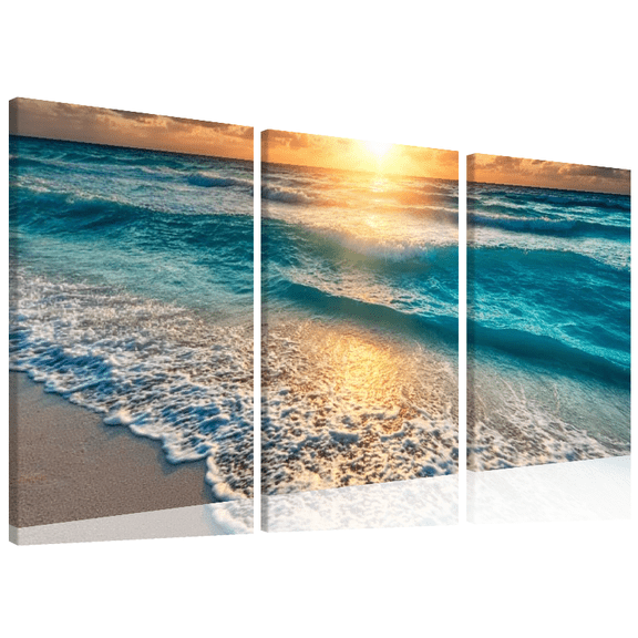 Sunrise Beach Scene Canvas Art 3 Piece Set, Elegant Home Wall Decoration, Unique Beach Decor Gift, 12x16 Inch