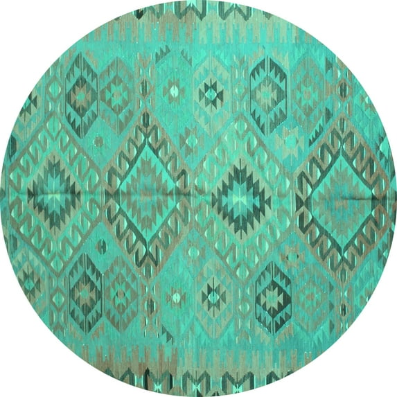 Ahgly Company Machine Washable Indoor Round Persian Turquoise Blue Traditional Area Rugs, 6' Round