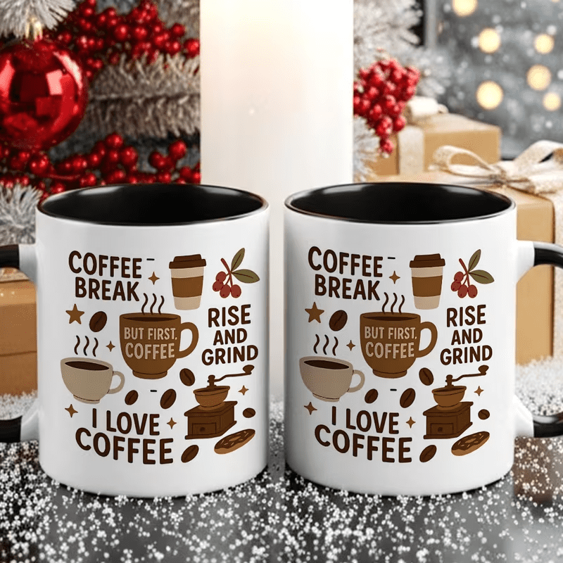 11 oz Coffee Beans and Espresso Ceramic Coffee Mug
