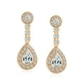 thumbnail image 2 of Bling Jewelry Womens Teardrop Halo Pave CZ Dangle Statement Clip On Earrings Rose, 2 of 6
