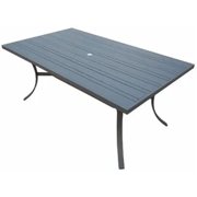 Tuscany 72x39 Rectangular Dining Table Outdoor Backyard Patio Bistro Aluminum Slate Tabletop Furniture w/Umbrella Hole, Black