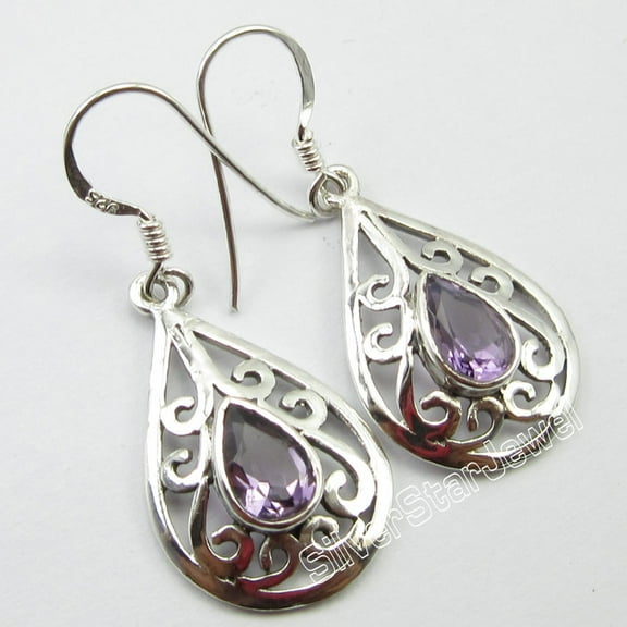 SilverStarJewel Popular Celtic Earrings, 925 Pure Silver Drop Purple Amethyst Jewelry 1.5"
