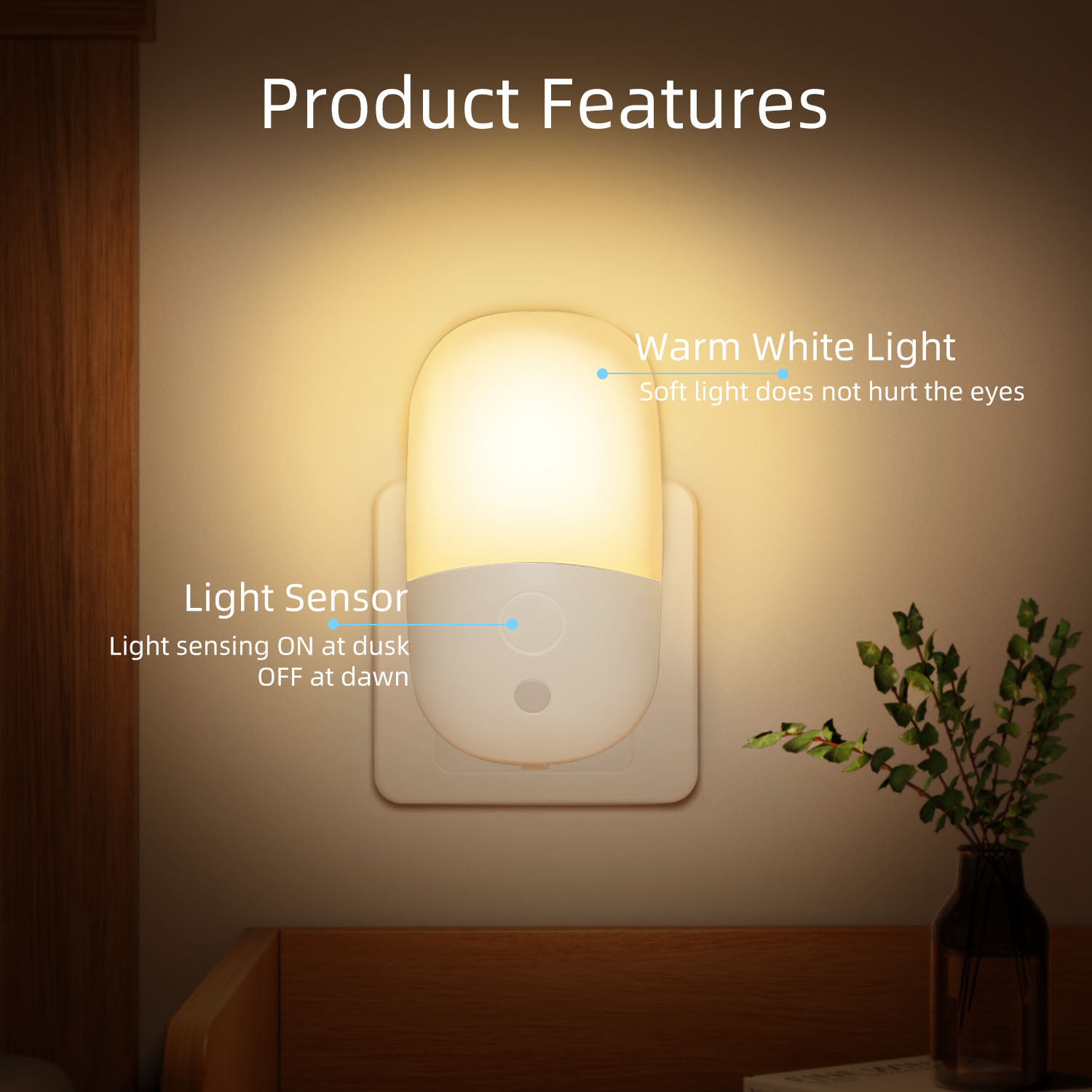 YOOVEE Plug-in Night Light with Sensor, 2-Pack photo 2
