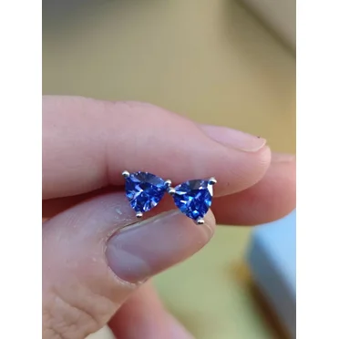 2Ct Trillion Cut Tanzanite Blue Stud Earrings 925 Sterling Silver