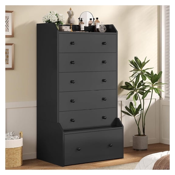 6 Drawer Tall Black Dresser for Bedroom