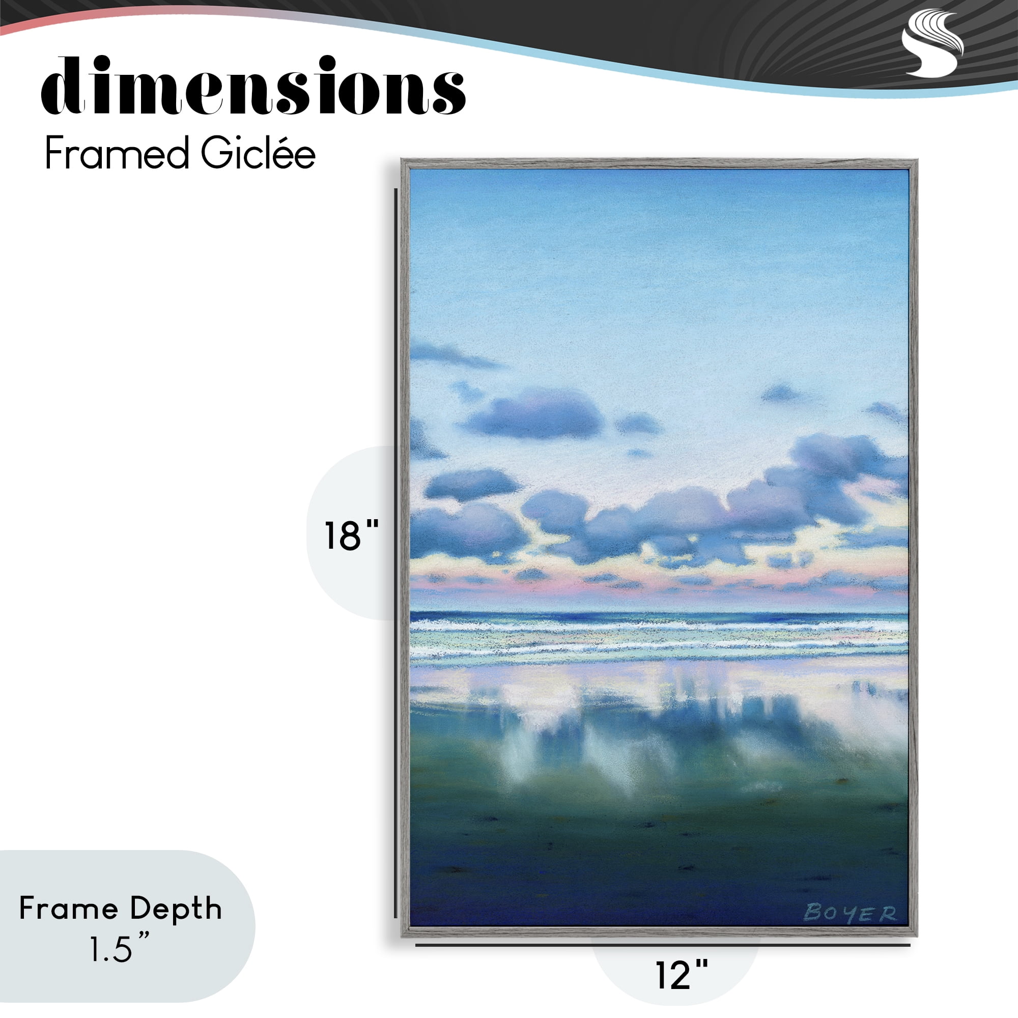 Stupell Industries Pretty Azure Cloud Reflection Gray Framed Giclee Art, design by Susy Boyer