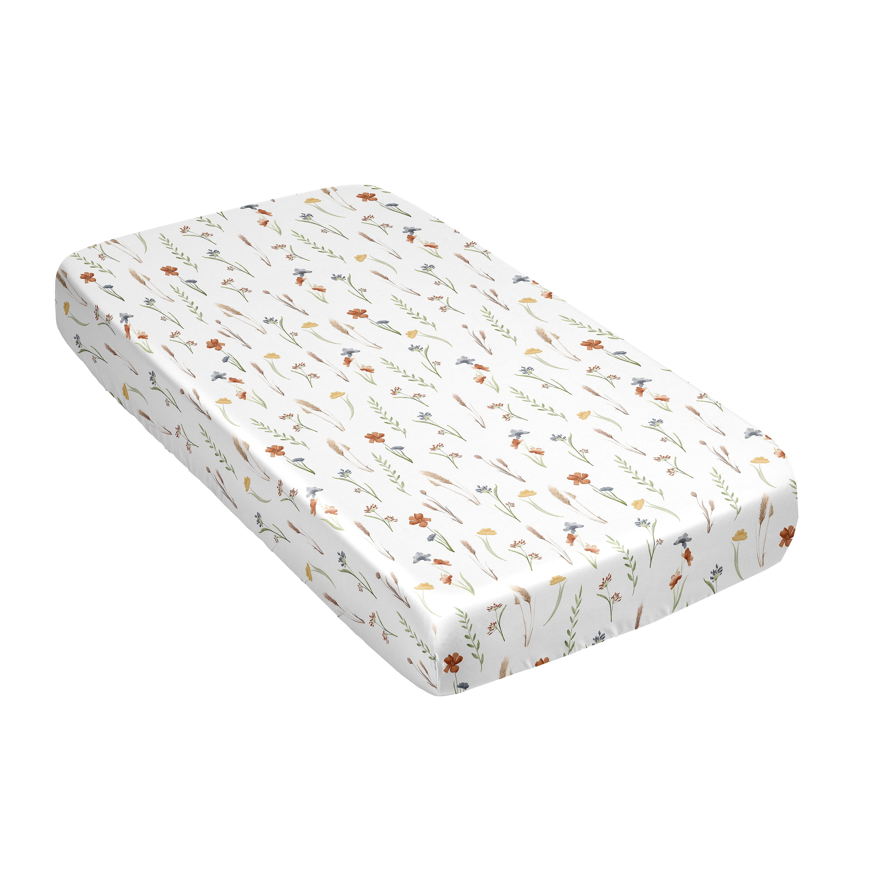 Sweet Jojo Designs Watercolor Floral Garden Sage Green Girl Satin Fitted Crib Sheet