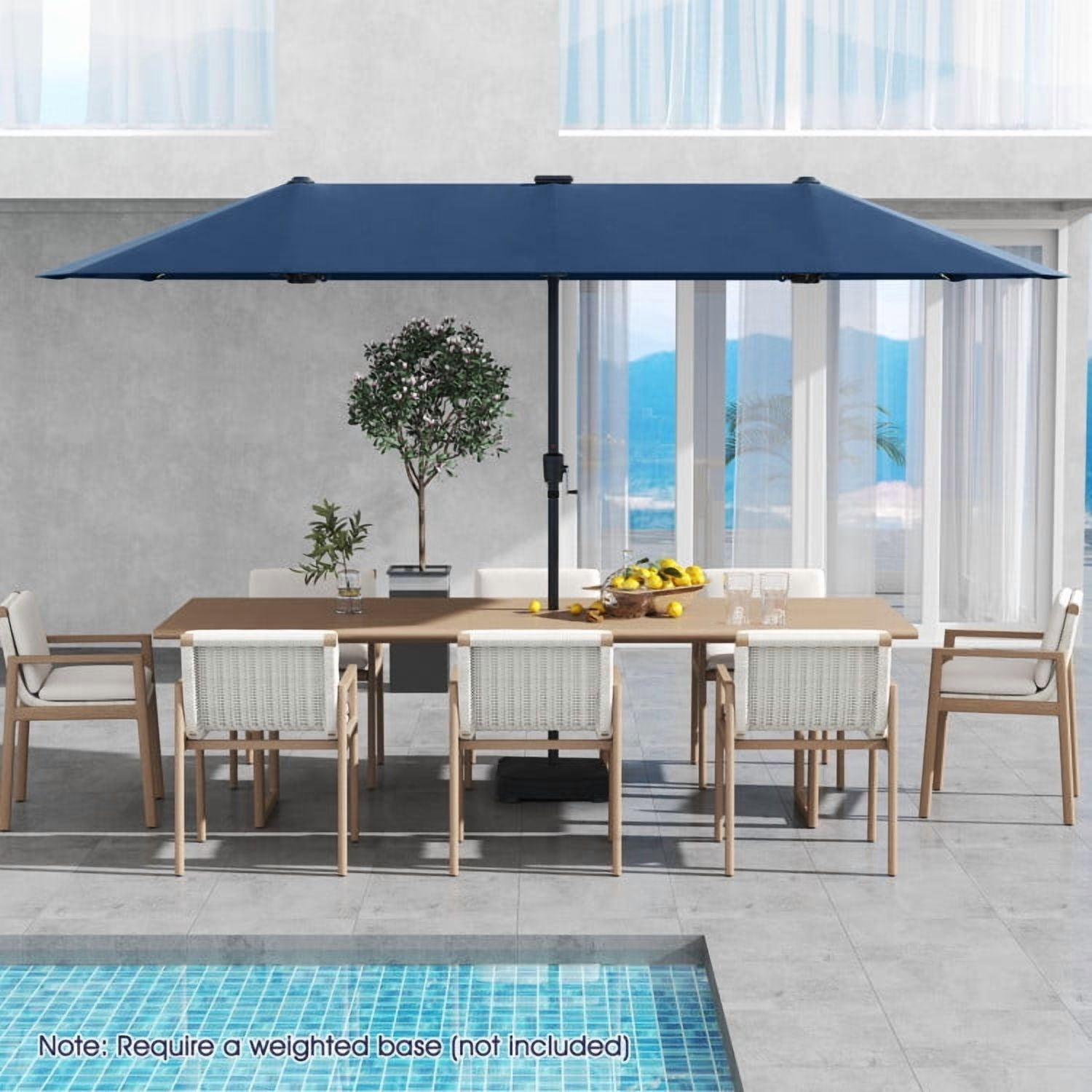 GVN Outdoor Patio Umbrella,Patio Umbrella,13 FT Large Patio Umbrella with LED Solar Lights and Crank Handle-Navy