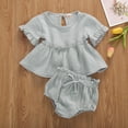 thumbnail image 2 of Douhoow 2pcs Infant Baby Girls Clothes Set Cotton Solid Ruffles Short Sleeve T Shirts Tops+Shorts, 2 of 8