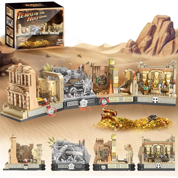 Temple Building Set Ideal for Adult, 5-in-1 Construction Toy Includes Gate, Three Levels and Holy Grail Scene Building Block, Birthday Gift for Kids 8-12 Years Old, 2388Pcs