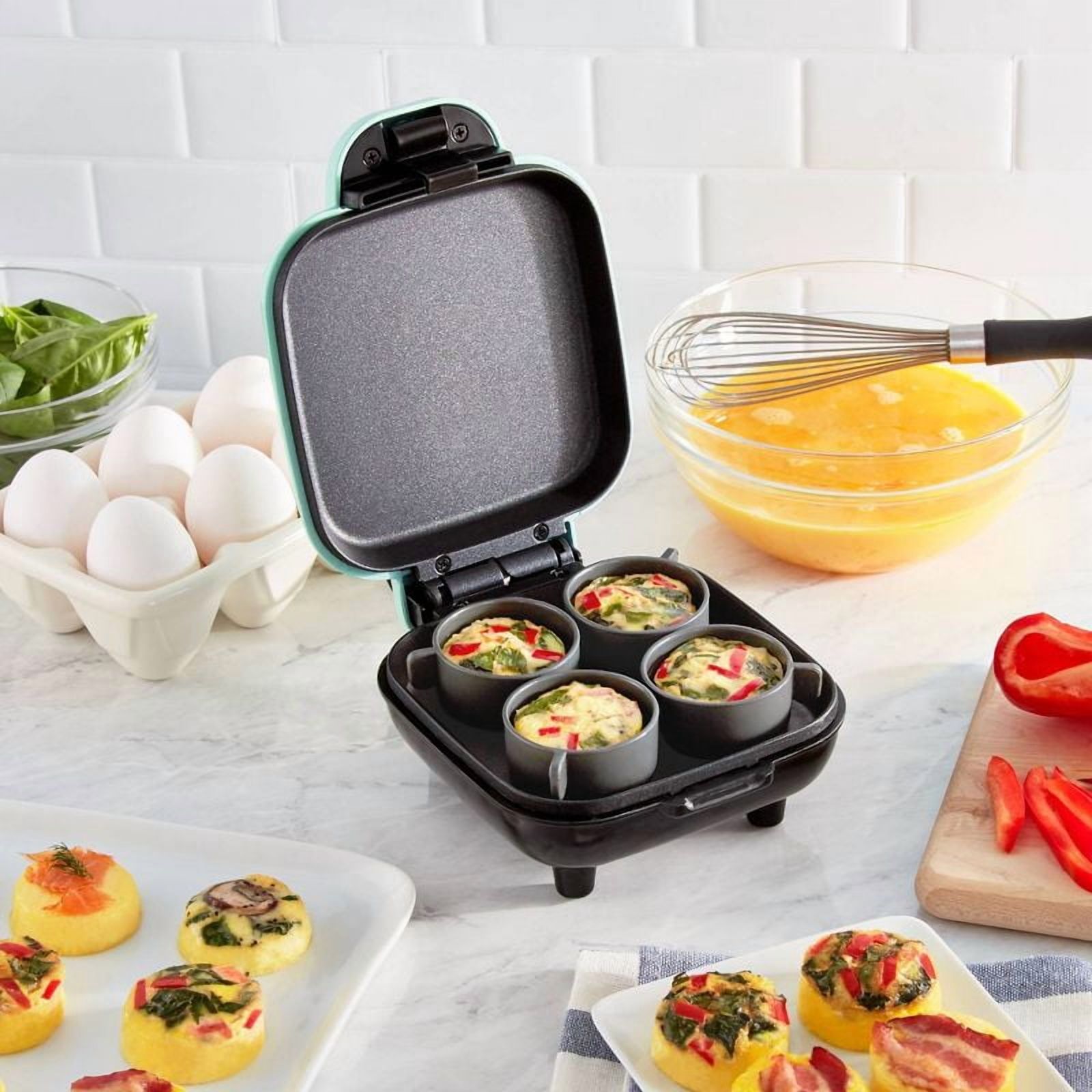 Egg Bite Maker - Aqua: 4-Egg Cooker, Electric Egg Cooker, Dishwasher-Safe Parts, 420W, Aluminum & Plastic