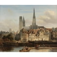 thumbnail image 2 of Johannes Bosboom 17x15 Gold Ornate Wood Frame and Double Matted Museum Art Print Titled - The Quay De Paris in Rouen (1839), 2 of 4