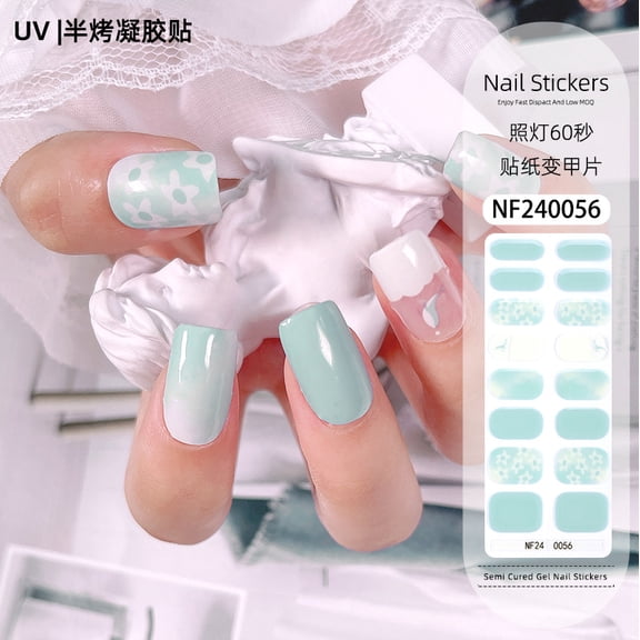 Gel nail stickers French hot stamping UV light therapy semi-cured nail stickers ice transparent nail stickers