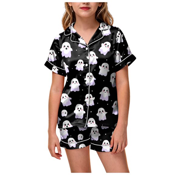 OJSFQUFP Girls Shorts Set Toddler Short Sleeve Print Shirts Tops Pants Outfits Button