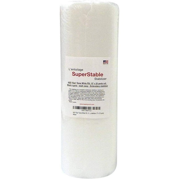 H2O "Eau" Stabilisateur Blanc FSL 12 Pouces x 25 Verges Rouleau. Wash n Went - Lavage - Support de Stabilisateur de Broderie Super Stable