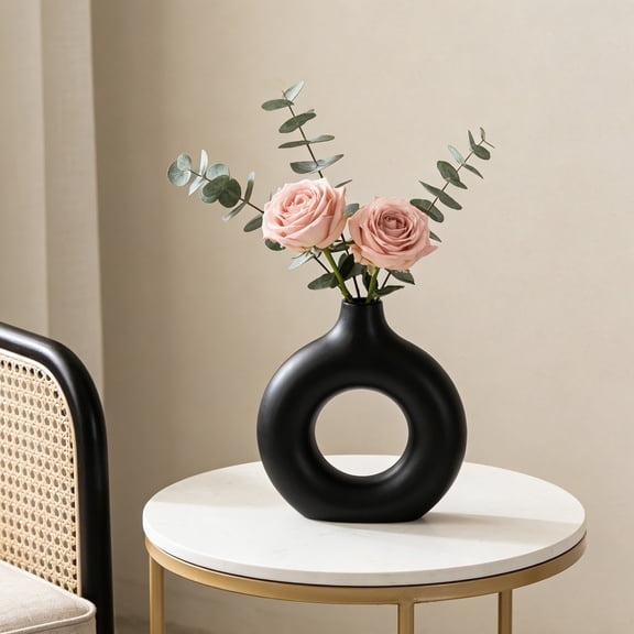 Cevemin Black Plastic Vase - Non-Fragile Decorative Art Tabletop Vase with Hollow Design and Matte Finish for Wedding, Home, Office Decor and Bookshelf