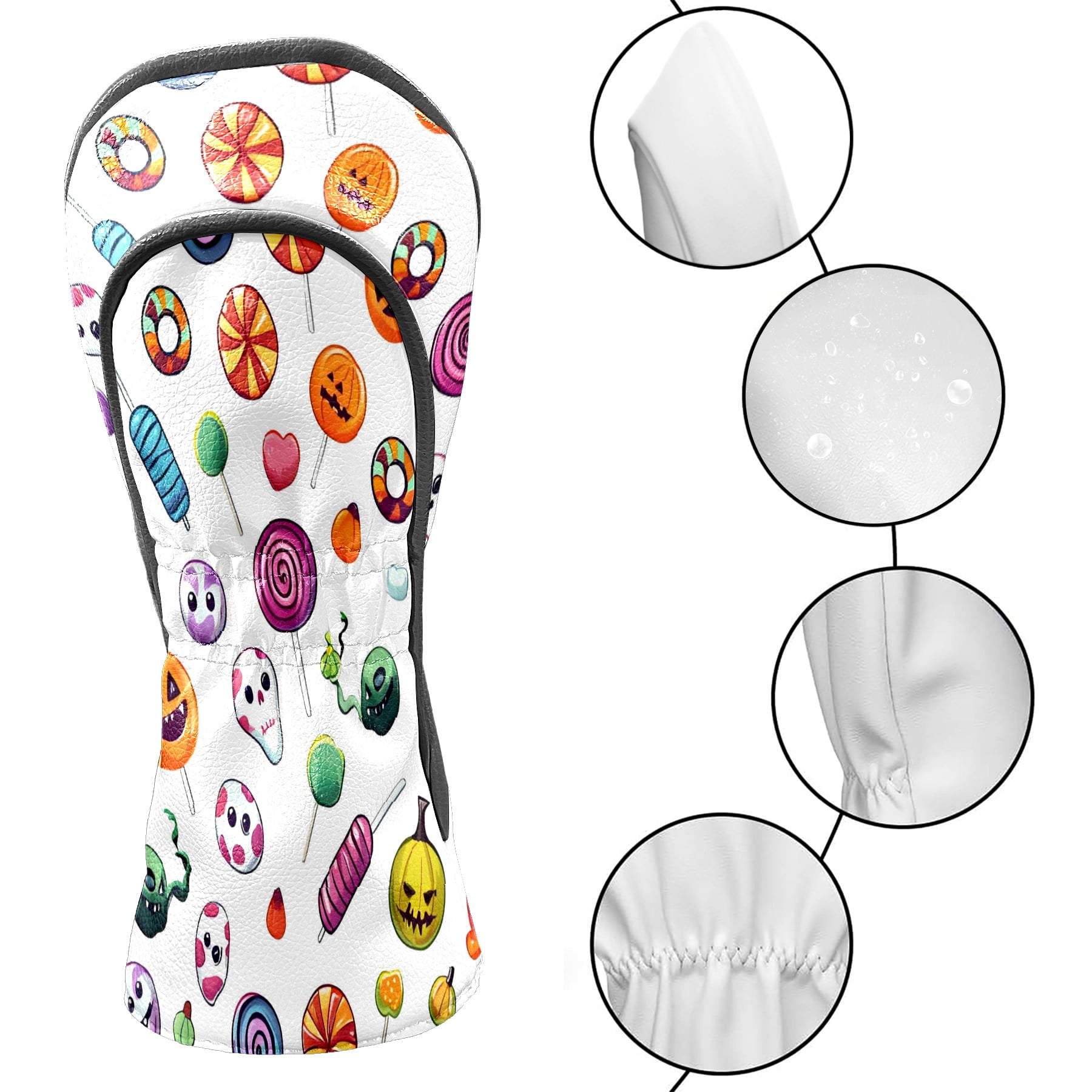 Golf Club Covers, Colorful HalloweenCandy Premium PU Leather Driver Hybrid Putter Head Covers with Velvet Lining, Waterproof Golf Gifts for Men Women