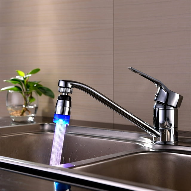 Rwvbm LED Shower Head with Color-Changing Lights Water-Activated LED Faucet Light for Bathroom & Kitchen ABS Chrome Finish Fits Most Taps (68x28mm) - 1PC